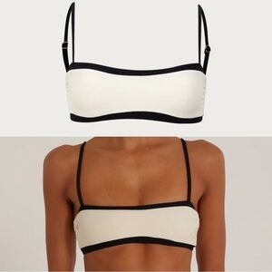 Same Swim Bandeau Top in Faux Suede Cream And Black